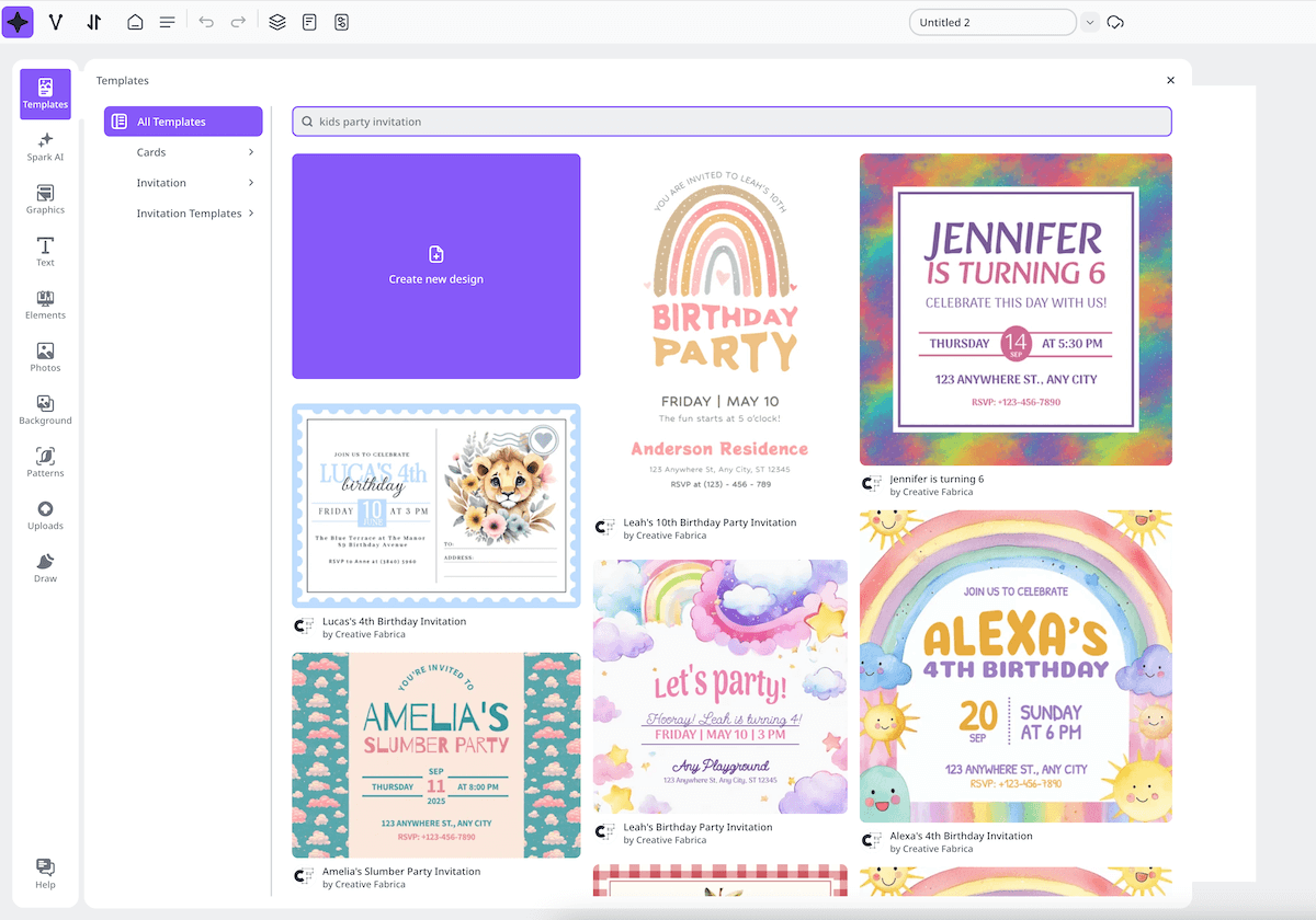 screenshot of templates in creative fabrica studio.